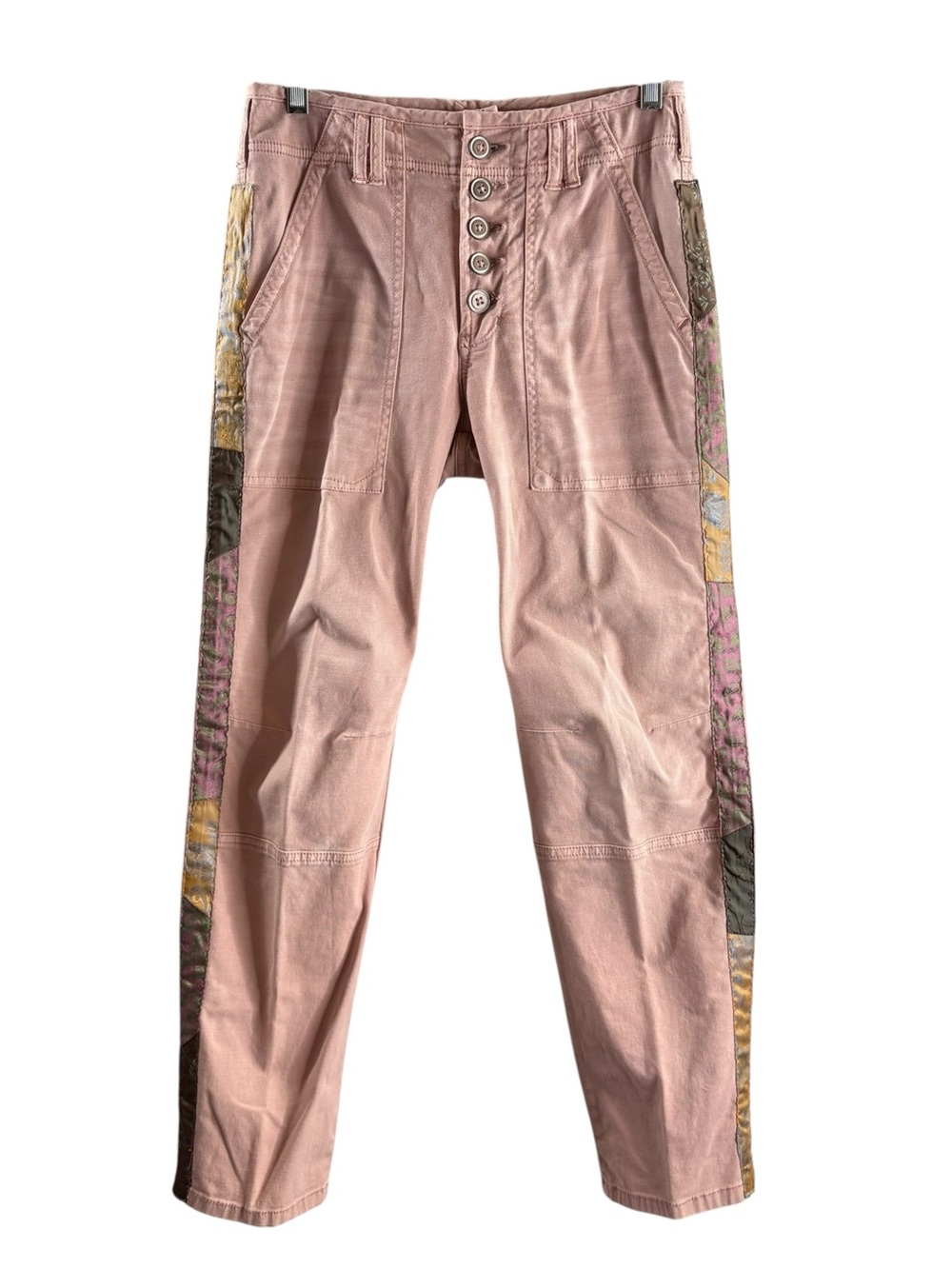 Anthropologie The Wanderer Rose Pink Button-Fly Chinos Patterned Side Stripes